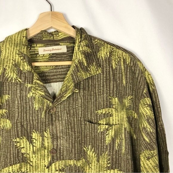 Tommy Bahama Brown & Green Hawaiian Palm Tree Short Sleeve Button Down XL - Picture 3 of 3